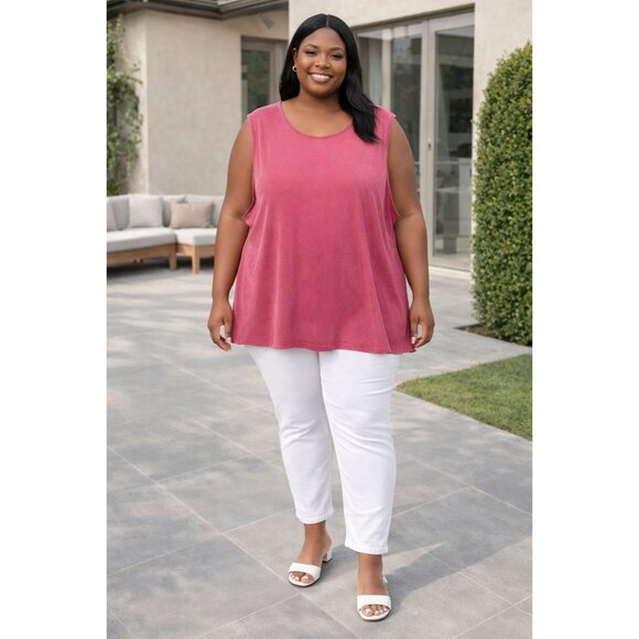 Vikki Vi Plus Size 4X Tank Top Sleeveless Pink Relaxed Fit Flowy USA-Made - Picture 8 of 8